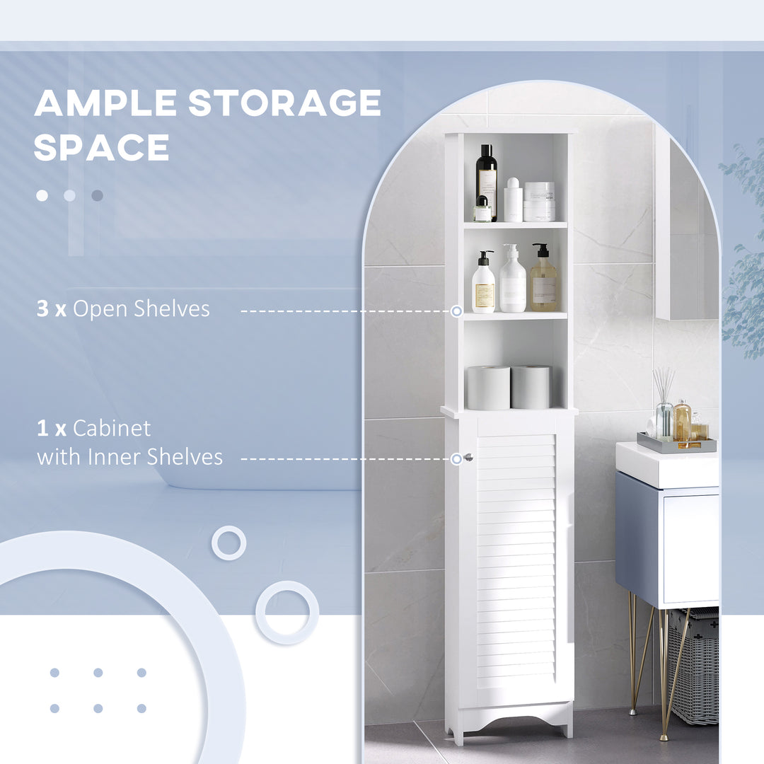 Freestanding Tallboy Bathroom Storage Cabinet w/ 6 Shelves Cupboard Tower Organisation Home Bathroom Furniture White