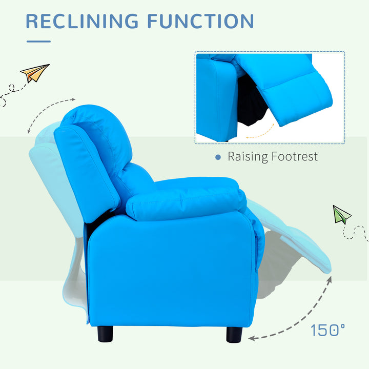 Kids Children Recliner Lounger Armchair Games Chair Sofa Seat PU Leather Look w/ Storage Space on Arms (Blue)