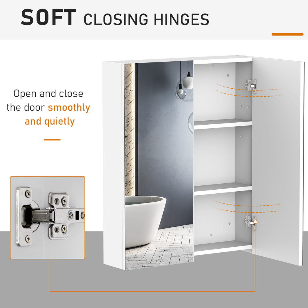 Bathroom Mirror Cabinet Wood Storage Shelf Wall Mount Double Door Cupboard Adjustable 60Wx15Dx75H - White