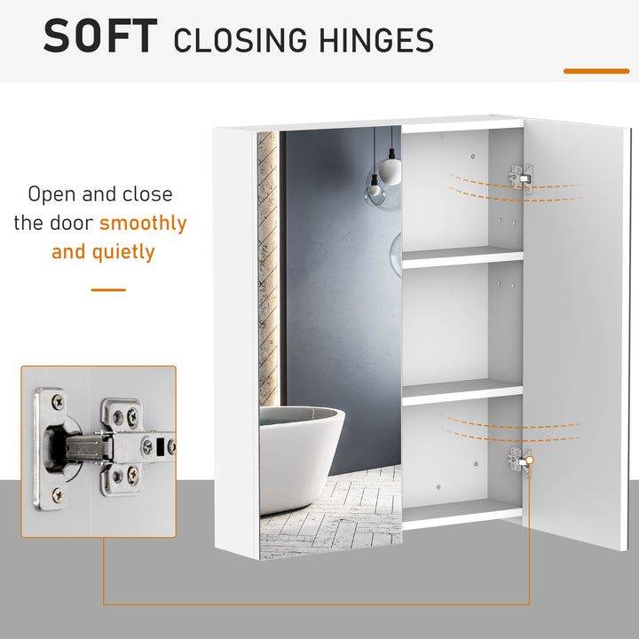 Bathroom Mirror Cabinet Wood Storage Shelf Wall Mount Double Door Cupboard Adjustable 60Wx15Dx75H - White