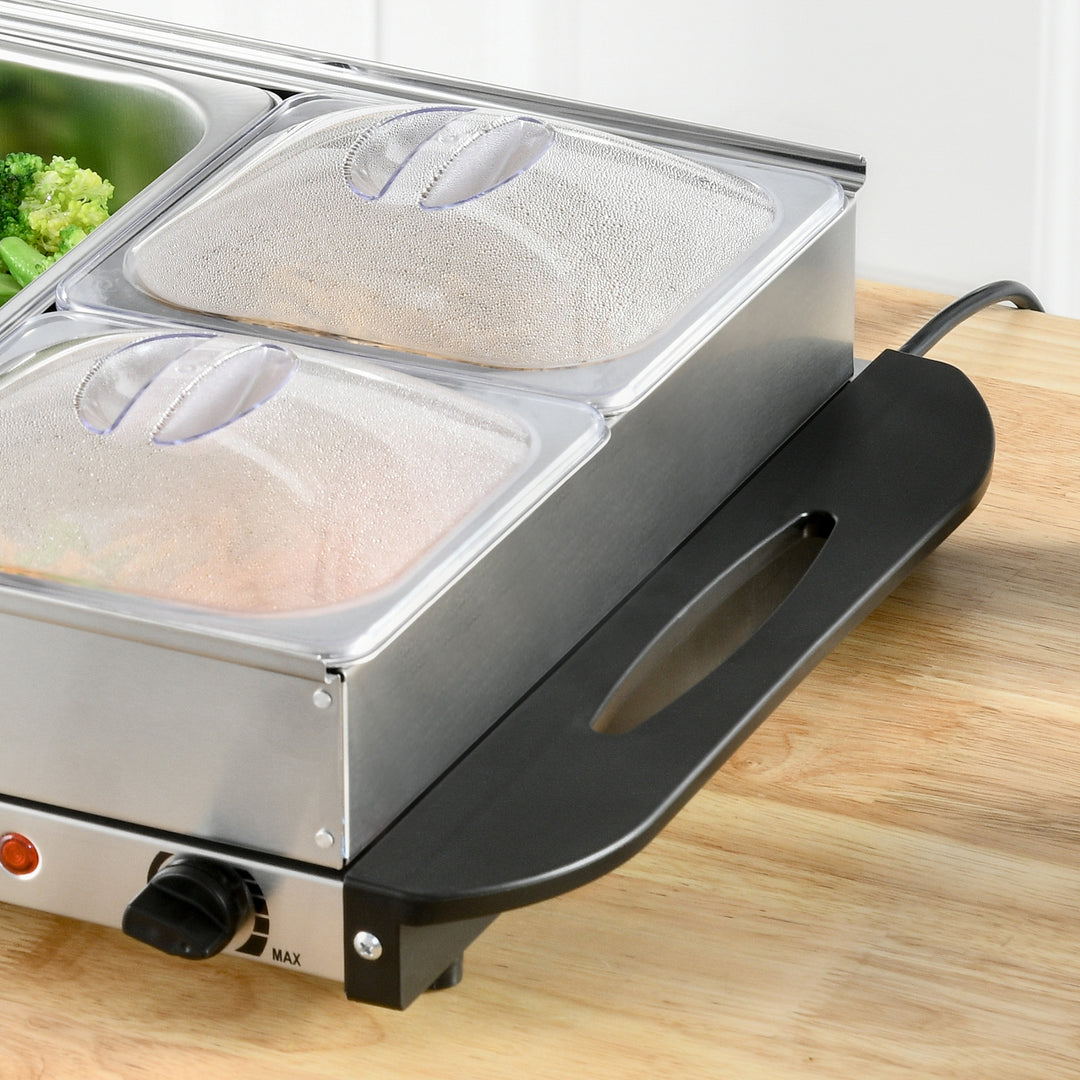 4 Tray Electric Food Warmer Buffet Server with Plate Warmer Function, Cool Touch Handles, Adjustable Temperature, 300W