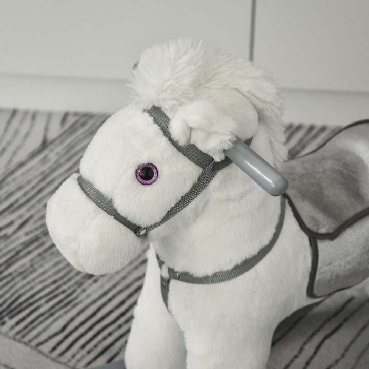 Kids Plush Ride-On Rocking Horse Toy Rocker with Plush Toy Realistic Sounds for Child 18-36 Months White