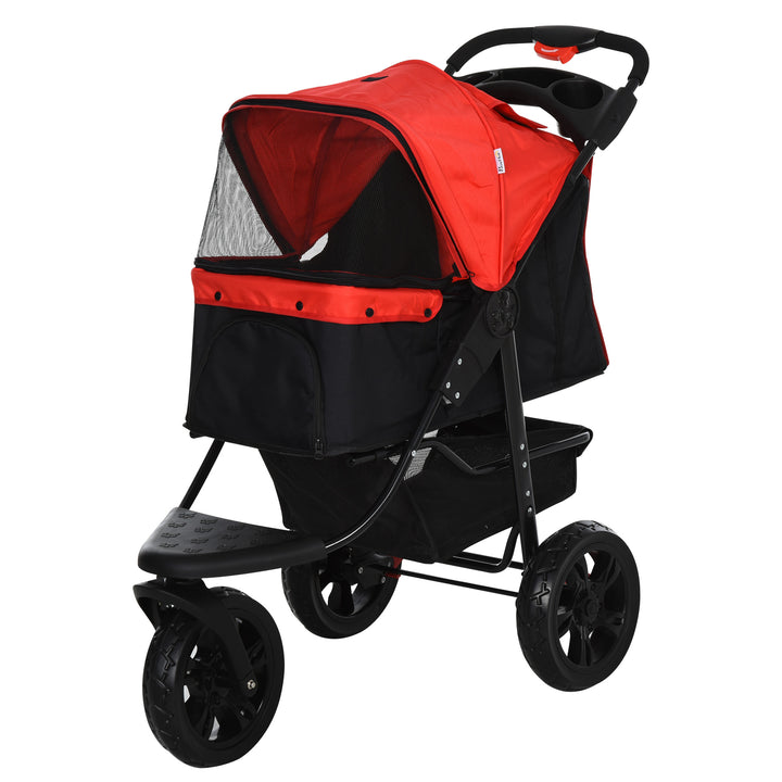 Oxford Cloth Folding 3-Wheel Pet Stroller Dog Trolley Red/Black