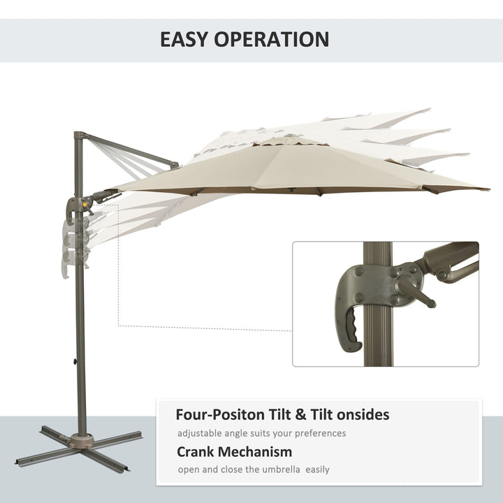 3M Cantilever Patio Parasol Roma Umbrella Hanging Sun Shade Canopy Cover Tilt Crank 360 Degree Rotating System Khaki