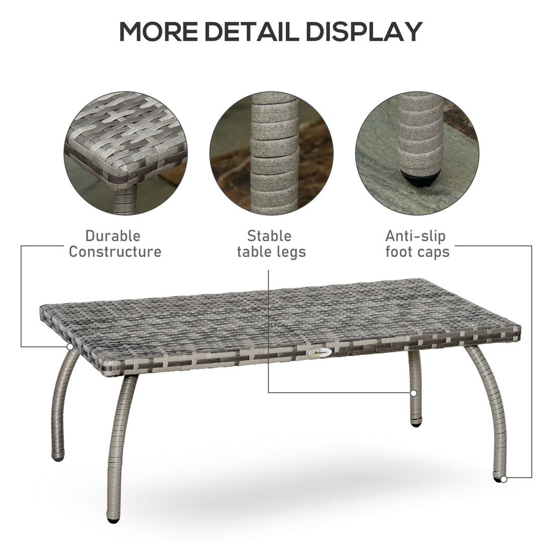 Rattan Coffee Table Garden Furniture Wicker Side Table with All-Weather Material for Outdoor, Balcony, Backyard, Grey