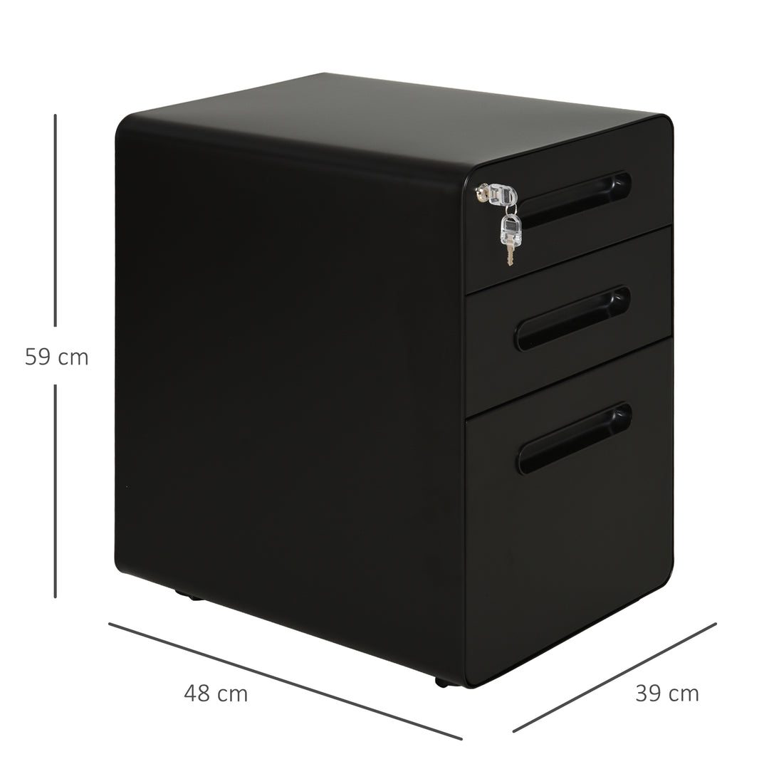 Fully Assembled 3-Drawer Mobile File Cabinet Lockable All-Metal Rolling Vertical File Cabinet Black