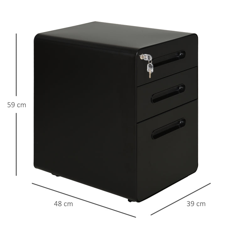 Fully Assembled 3-Drawer Mobile File Cabinet Lockable All-Metal Rolling Vertical File Cabinet Black