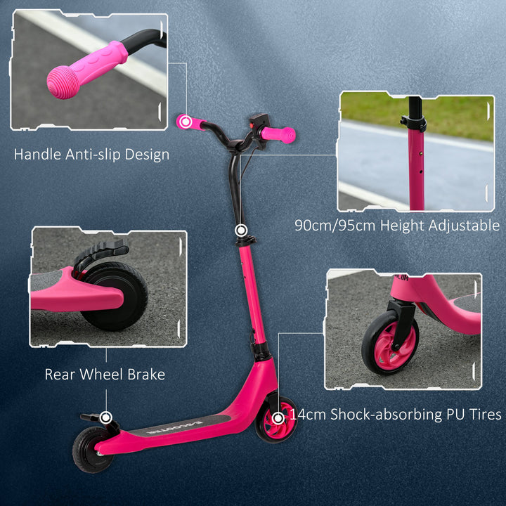 Electric Scooter, 120W Motor E-Scooter w/ Battery Level Display, 2 Adjustable Heights, and Rear Brake, Suitable for 6+ Years Old, Pink