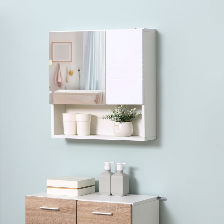 kleankin Bathroom Mirror Cabinet, Wall Mount Storage Cabinet with Double Door, Adjustable Shelf, 54cm x 15cm x 55cm, White