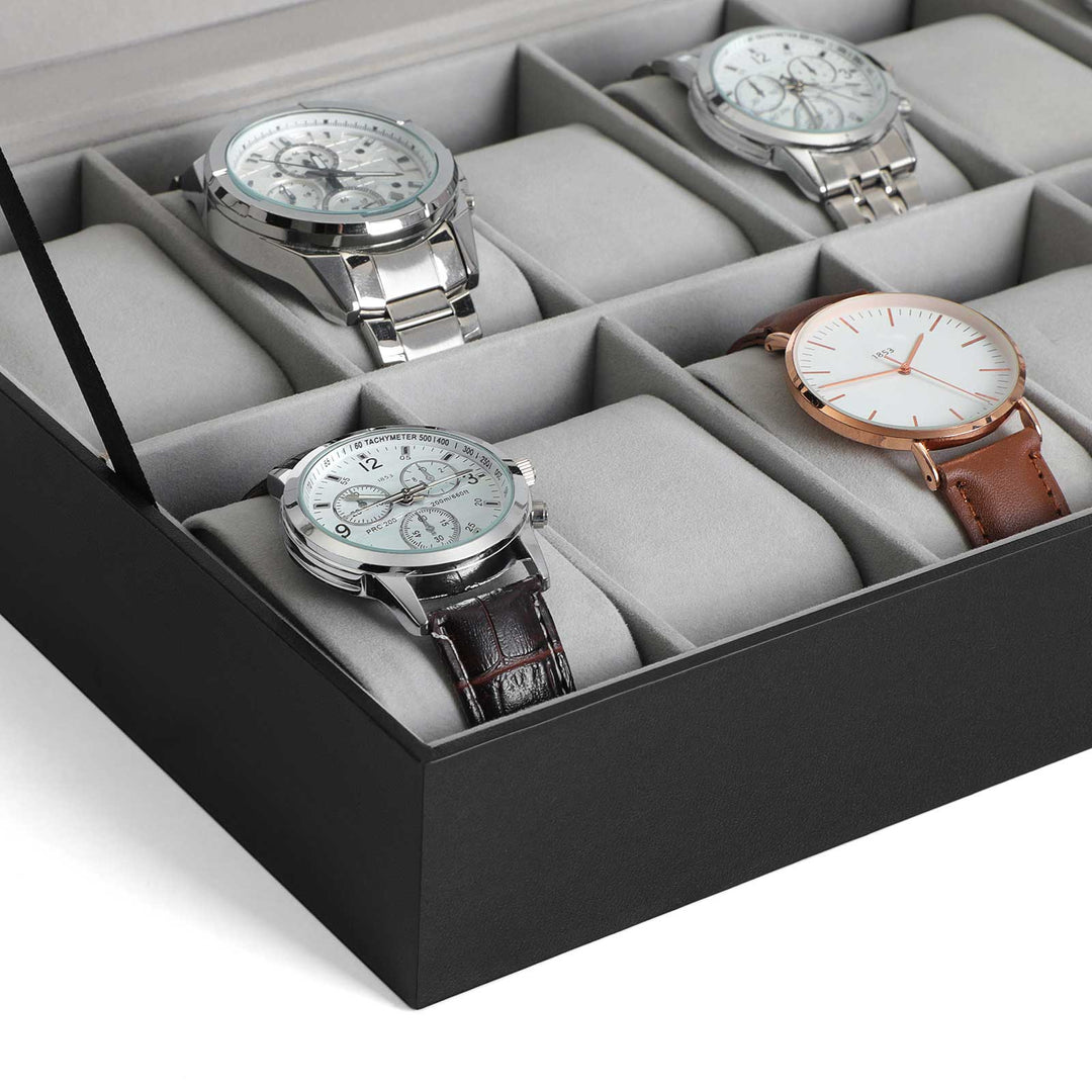 Black 12-Slot Watch Box