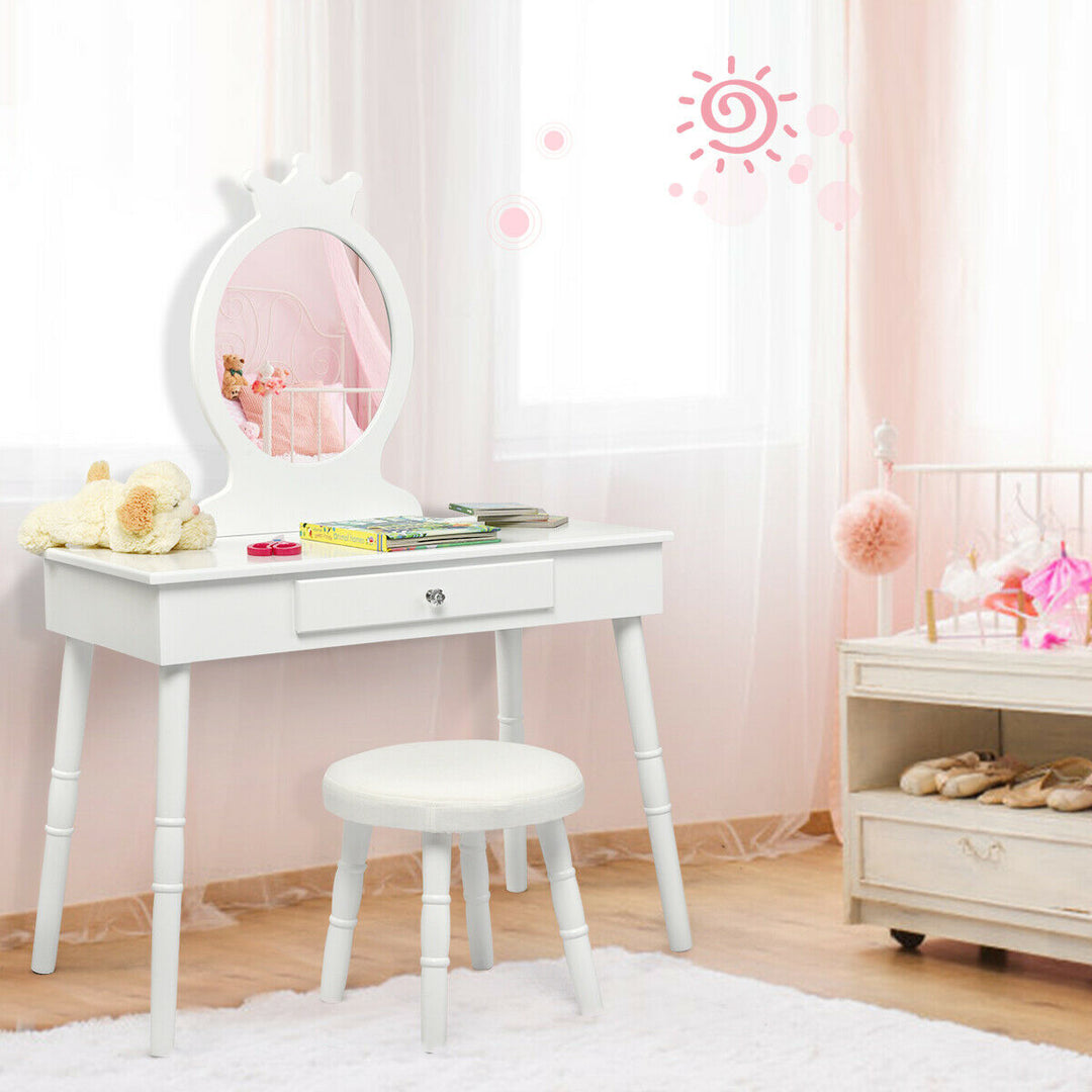 Child's Dressing Table and Cushioned Stool Set-White