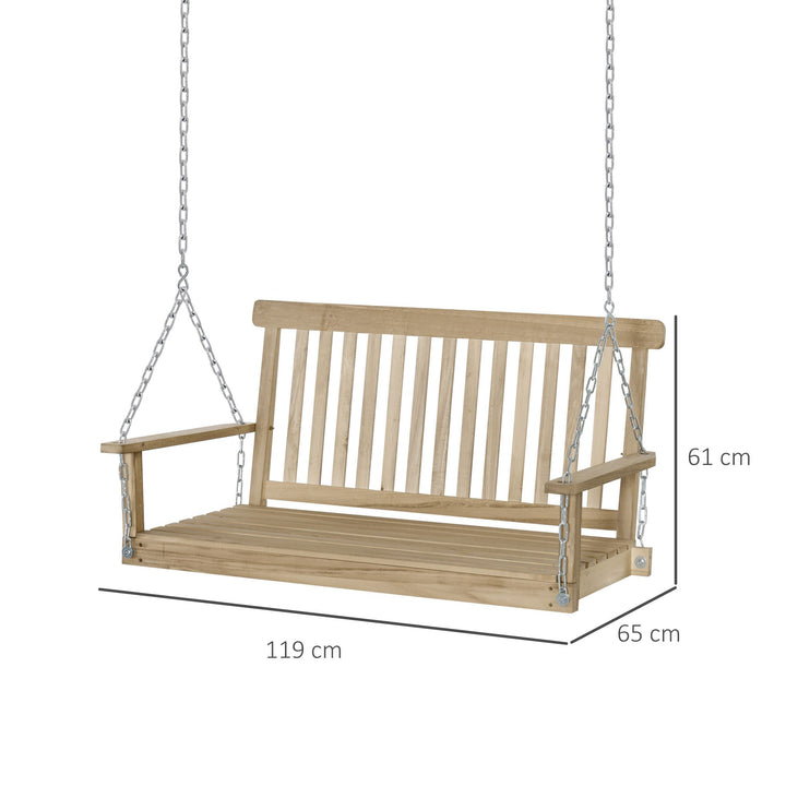 Outsunny Outdoor Outdoor Wooden 2-Seater Poch Swing Chair Hanging Hammock Garden Furniture,Natural Porch Bench Chains