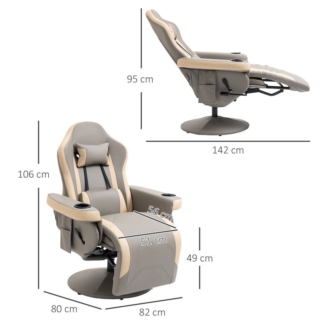 Manual Recliner Chair Armchair PU Leather Lounge Chair, Adjustable Leg Rest, 135° Reclining, 360° Swivel - Grey