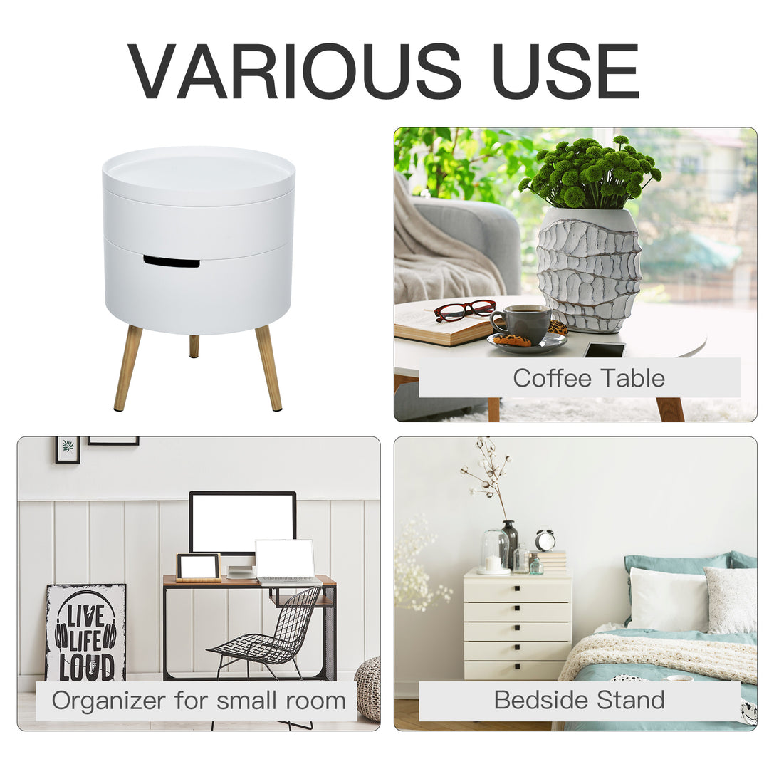 HOMCOM 3-Part Side Coffee Table End Desk Night Stand Storage Organiser with Rotated Opening, Detachable Tray, White