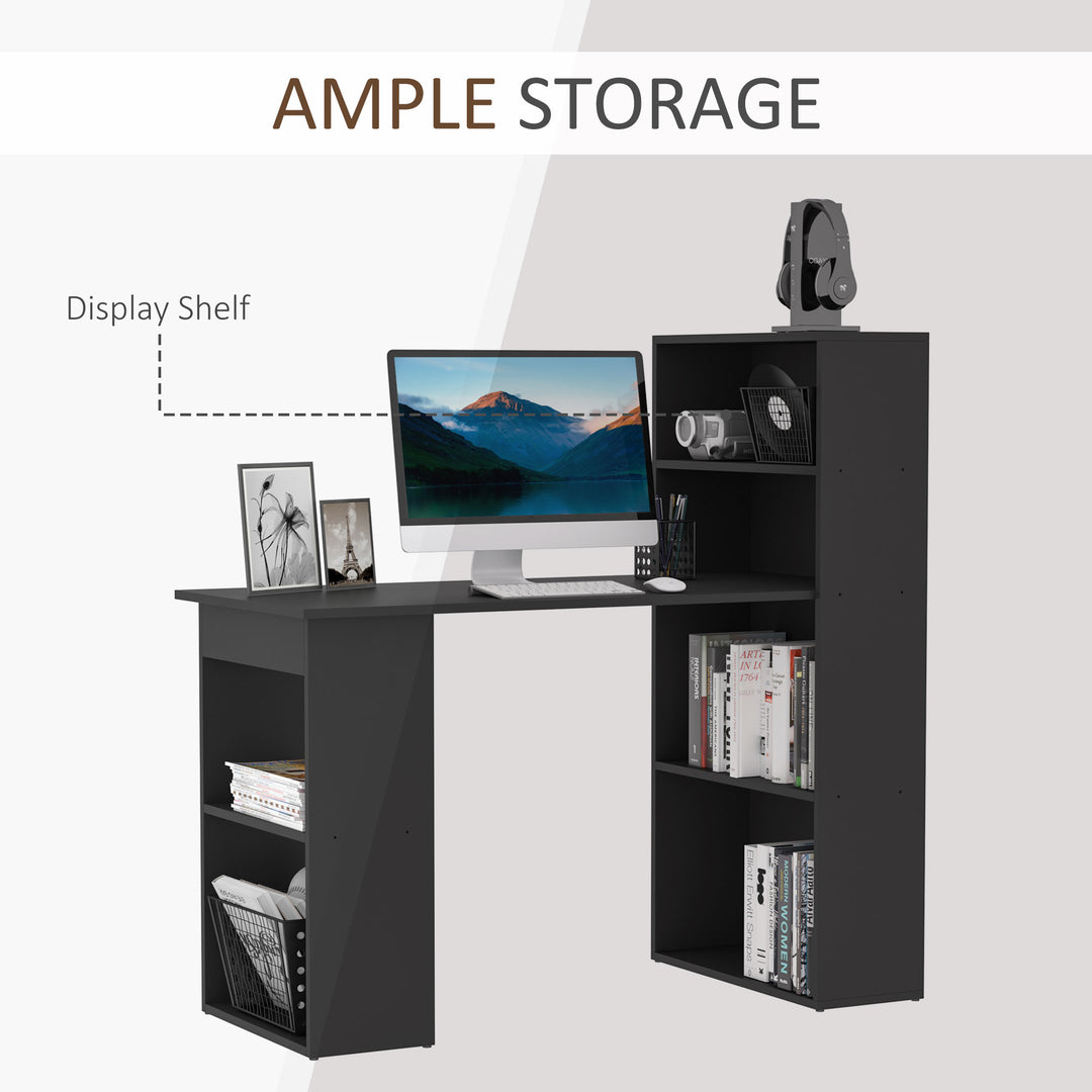 Modern Computer Desk Bookshelf  Writing Table Workstation PC Laptop Study Home Office 6 Shelves Black