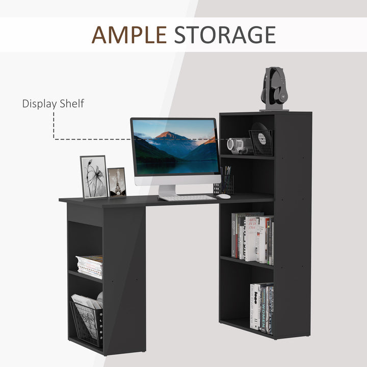 Modern Computer Desk Bookshelf  Writing Table Workstation PC Laptop Study Home Office 6 Shelves Black
