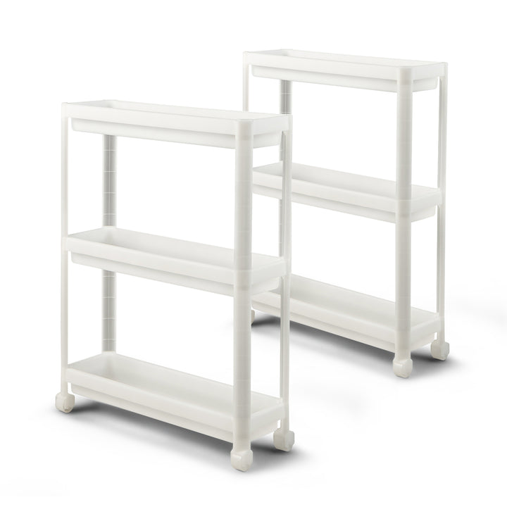 2 Pack 3-Tier Slim Kitchen Storage Cart with Wheels-White