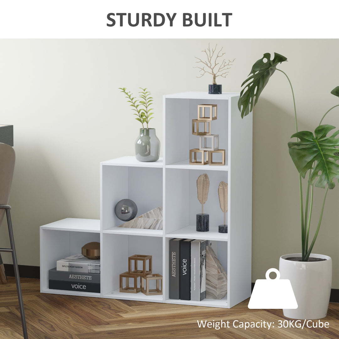 HOMCOM 3-tier Step 6 Cubes Storage Unit Particle Board Cabinet Bookcase Organiser Home Office Shelves - White