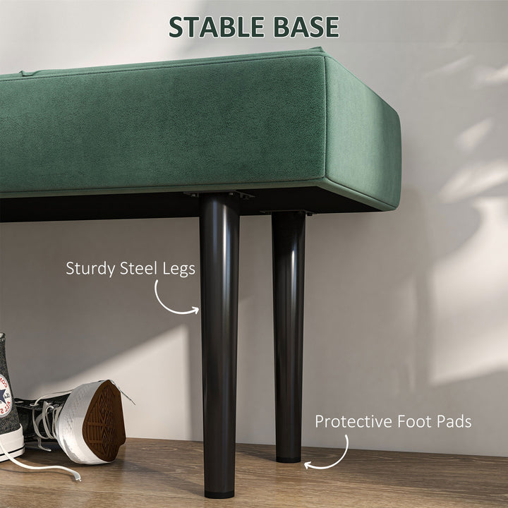 End of Bed Bench with X-Shape Design and Steel Legs, Upholstered Hallway Bench for Bedroom, Green