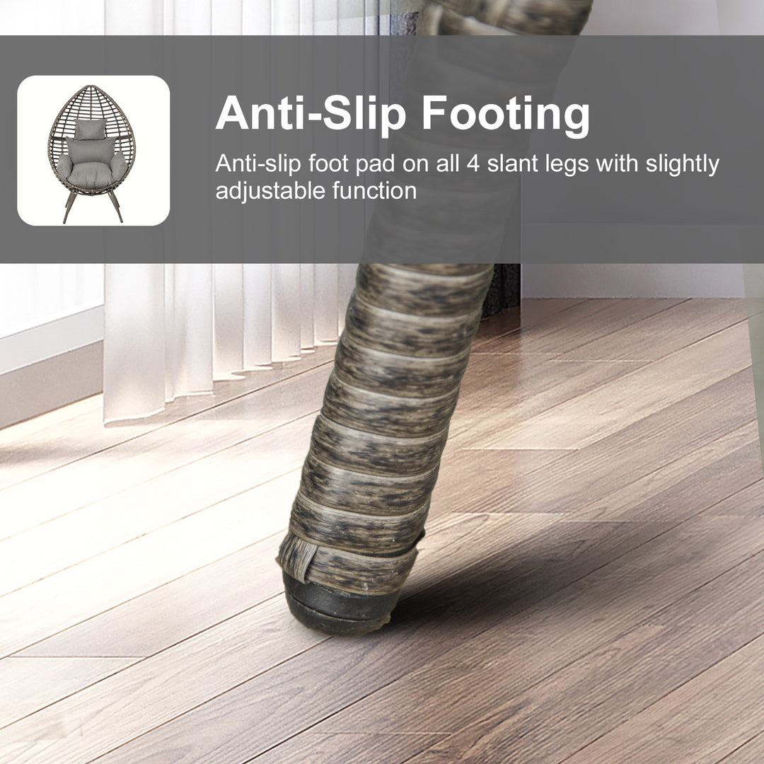 Outdoor Indoor Rattan Egg Chair Wicker Weave Teardrop Chair with Cushion Grey