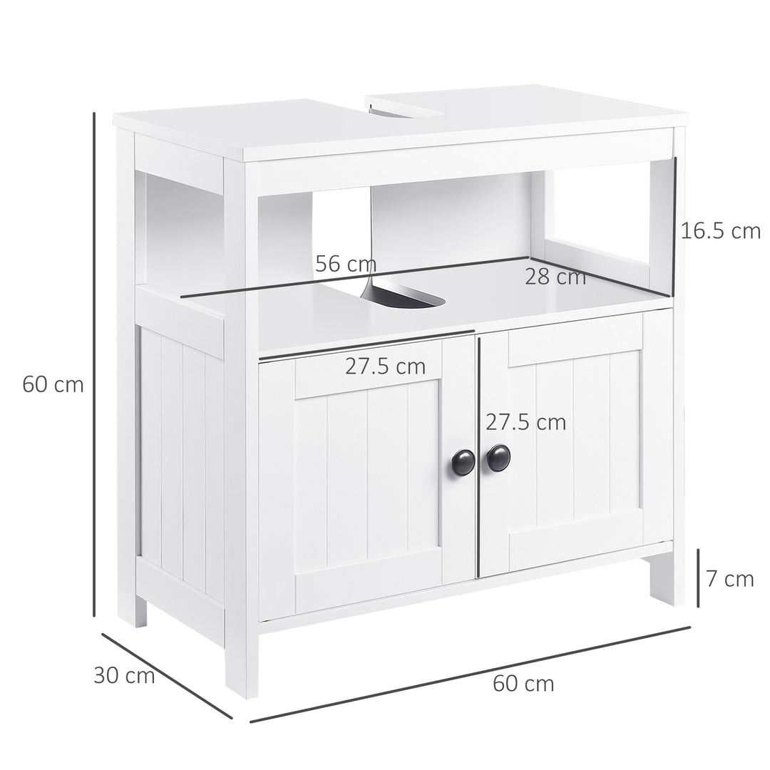 Pedestal Under Sink Cabinet with Double Doors, Modern Bathroom Vanity Storage Unit with Shelves, White