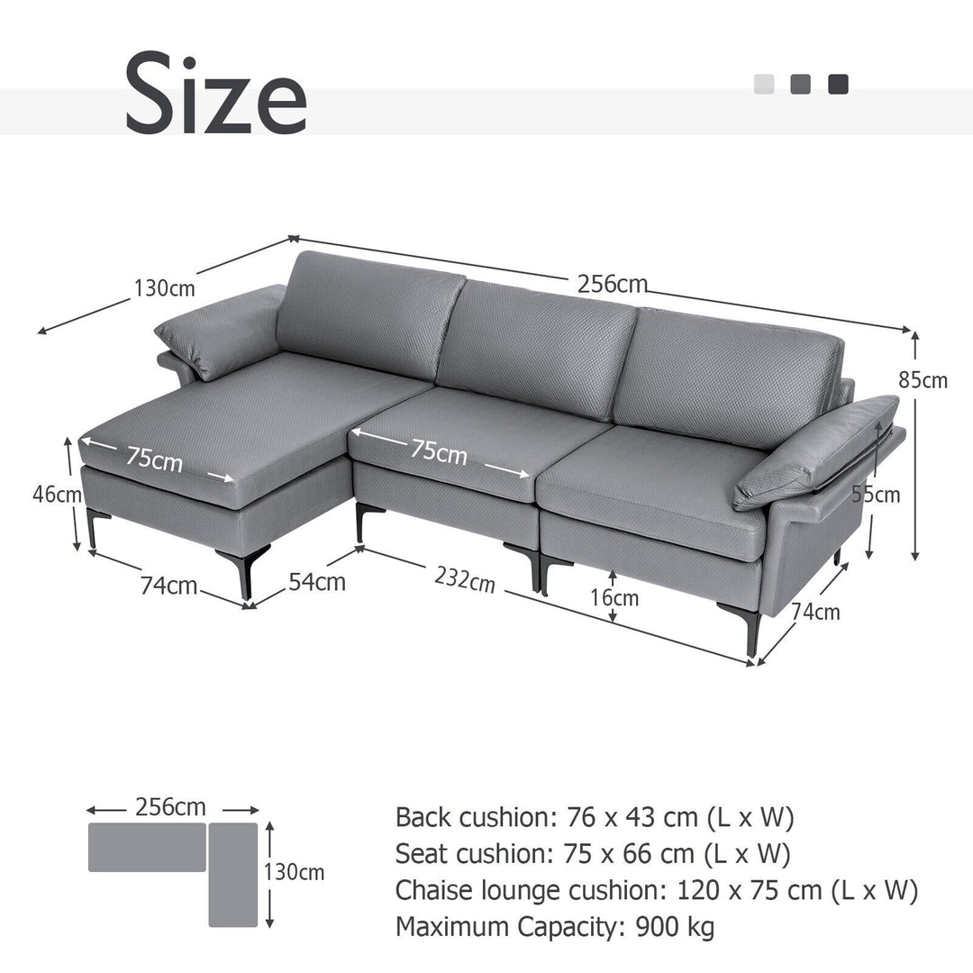 L-shaped 3-Seat Upholstered Sectional Sofa-Grey