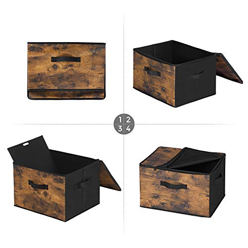 Set of 3 Brown Fabric Storage Boxes with Lid