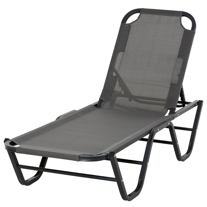 Outsunny Sun Lounger Relaxer Recliner with 5-Position Adjustable Backrest Lightweight Frame for Pool or Sun Bathing Grey