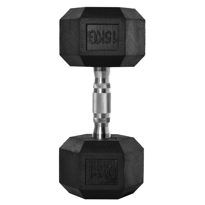 HOMCOM 15KG Single Rubber Hex Dumbbell Portable Hand Weights Dumbbell Home Gym Workout Fitness Hand Dumbbell