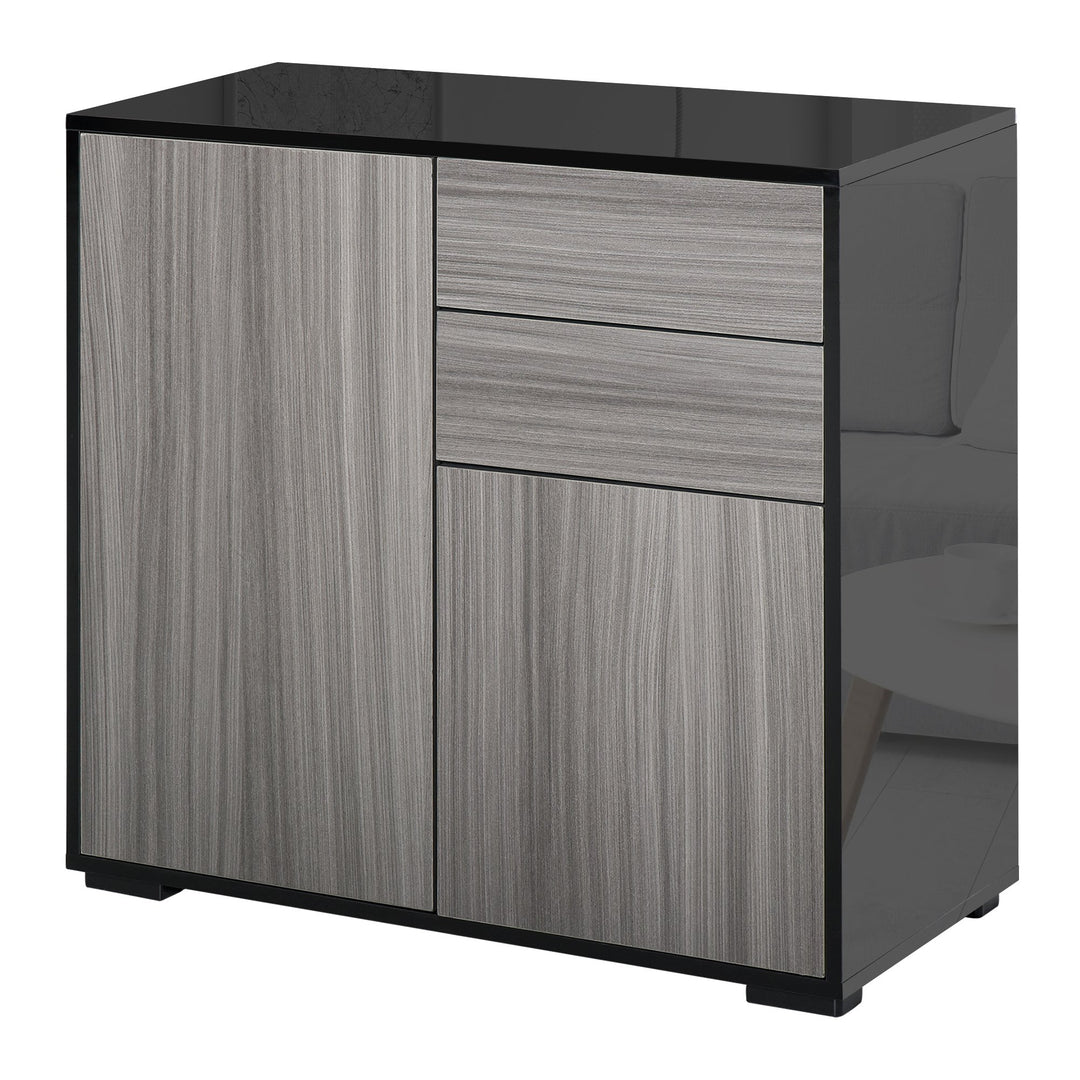 Modern Stylish Freestanding Push-Open Design Cabinet with 2 Drawer, 2 Door Cabinet, 2 Part Inner Space-Light Grey and Black