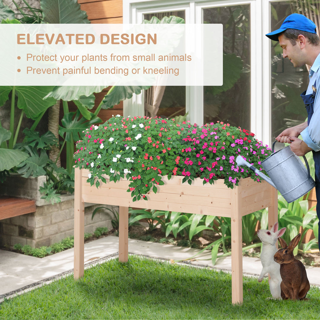 Garden Wooden Planters_ Non-Woven Fabric, Rectangular Raised Bed,Fir Wood_Indoor/Outdoor, 122.5Lx56.5Wx76H cm