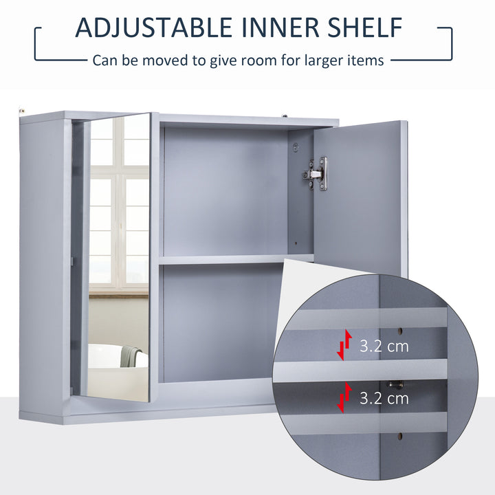 Bathroom Mirror Cabinet Wall Mounted Storage Shelf Bathroom Cupboard Double Door - 48L x 14.5W x 45H cm