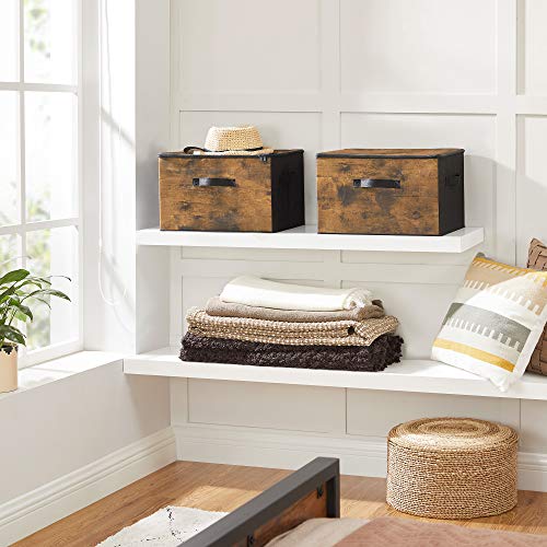 Set of 3 Brown Fabric Storage Boxes with Lid