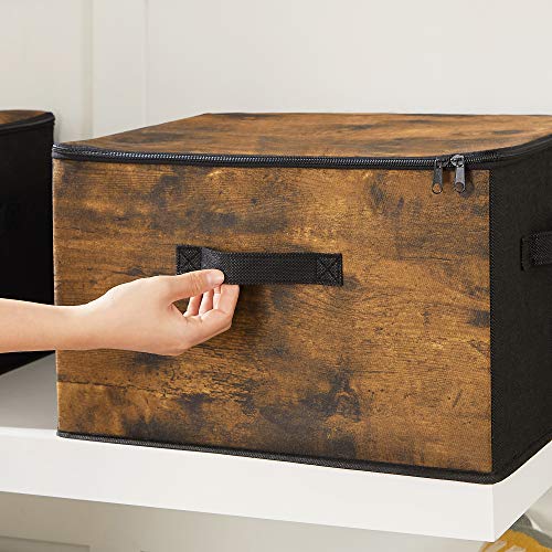 Set of 3 Brown Fabric Storage Boxes with Lid