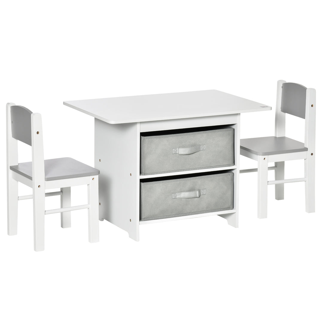 HOMCOM 3 Pcs Kids Table & Chairs Set Mini Seating Furniture Home Playroom Bedroom Dining Room w/ Storage Drawers Safe Corners for 2-4 Years old White