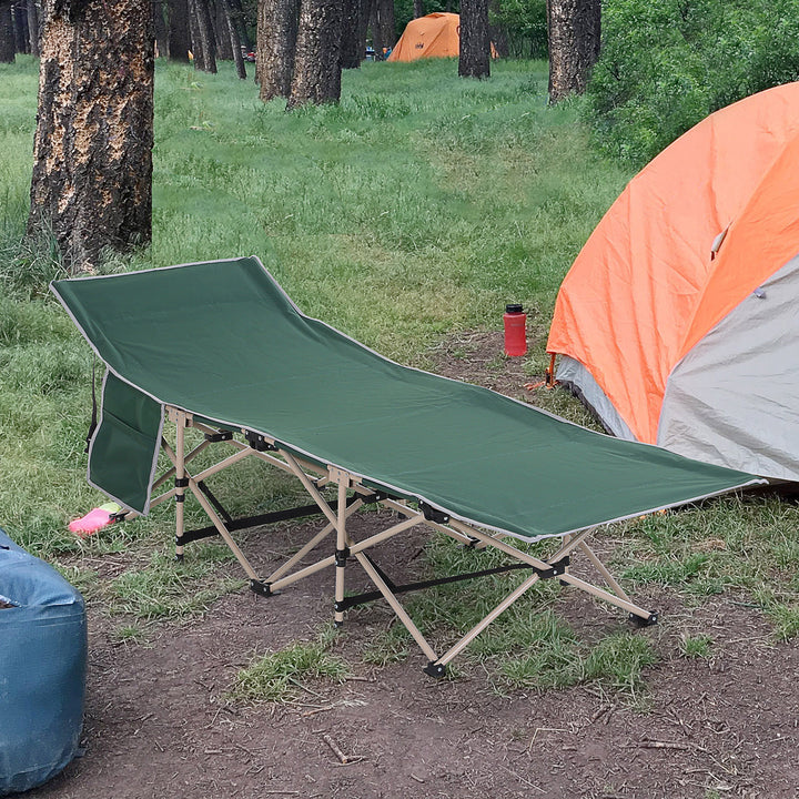 Single Person Camping Folding Cot Outdoor Patio Portable Military Sleeping Bed Travel Guest Leisure Fishing with Carry Bag, Green