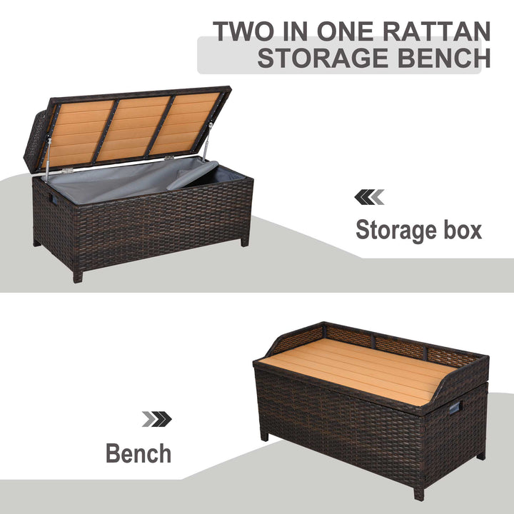 Patio PE Rattan Wicker Storage Basket Box Bench Seat Furniture w/ Cushion Brown