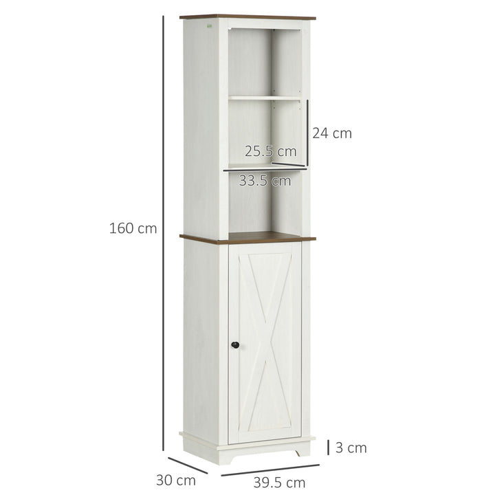 Bathroom Cabinet, Tall Storage Cabinet with Door and Adjustable Shelves, 39.5 x 30 x 160 cm, White