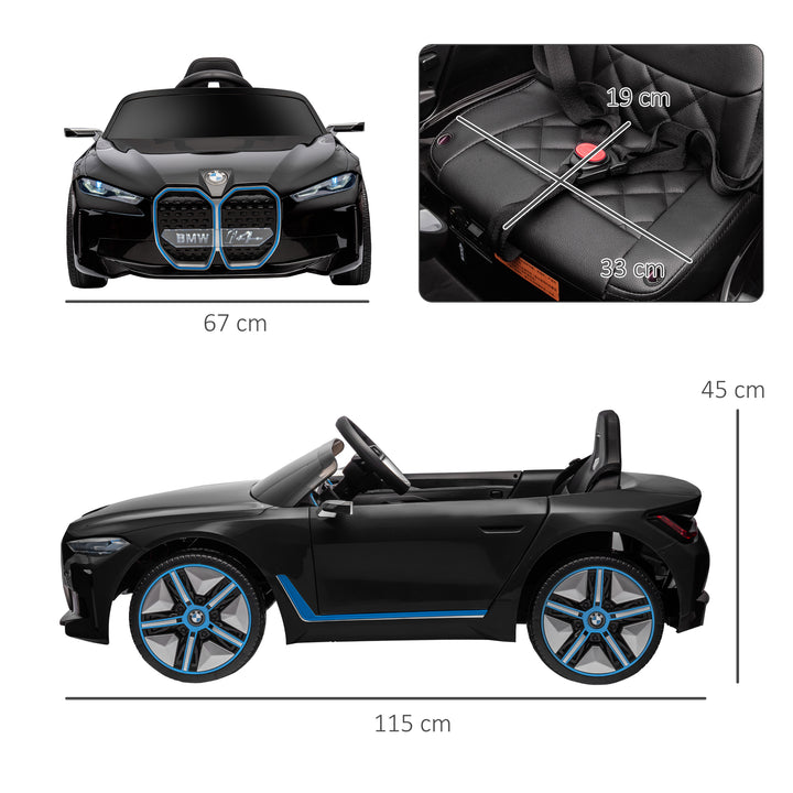 BMW i4 Licensed 12V Kids Electric Ride on Car with Remote Control, Powered Electric Car with Portable Battery, Music, Horn, Headlights, MP3 Slot, Suspension Wheels, for Ages 3-6 Years - Black