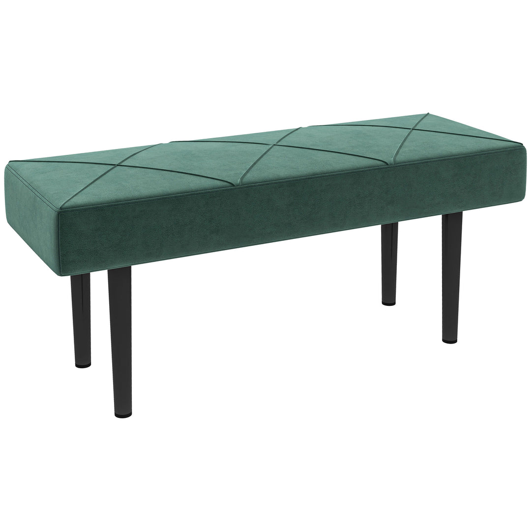 End of Bed Bench with X-Shape Design and Steel Legs, Upholstered Hallway Bench for Bedroom, Green