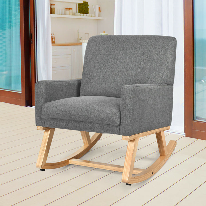 Upholstered Recliner Rocking Chair- Grey