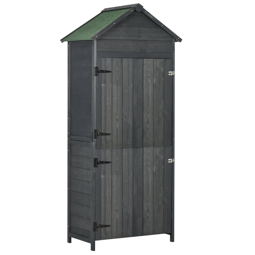 Garden Storage 4-Tier Wooden Garden Outdoor Shed 3 Shelves Utility Gardener Cabinet Lockable 2 Doors - Grey