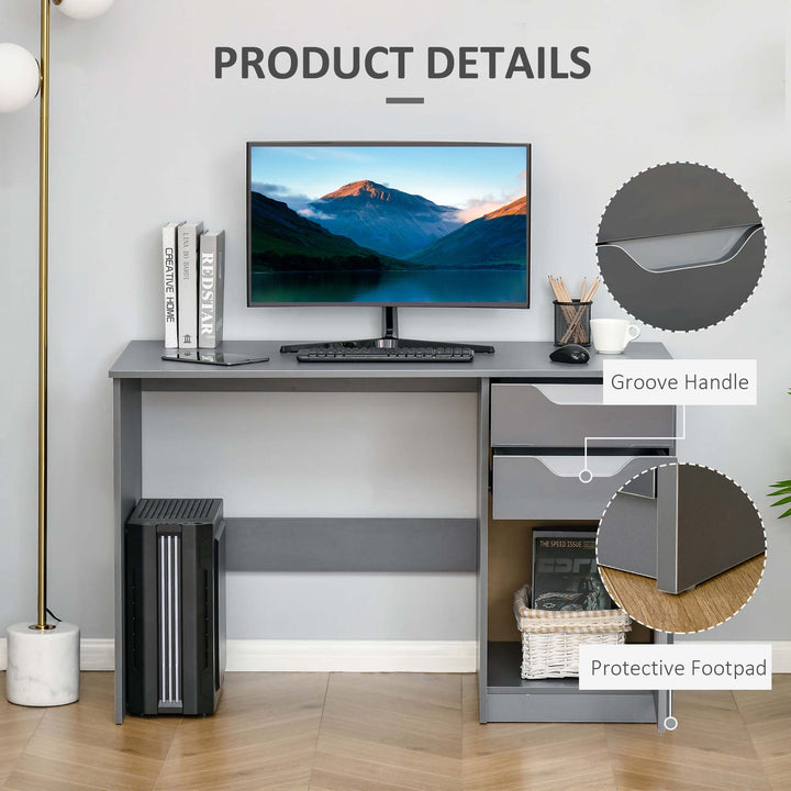 High Gloss Computer Desk with Drawers, Modern Writing Workstation with Storage Cabinet, PC Study Table for Home, Office, Study, Grey