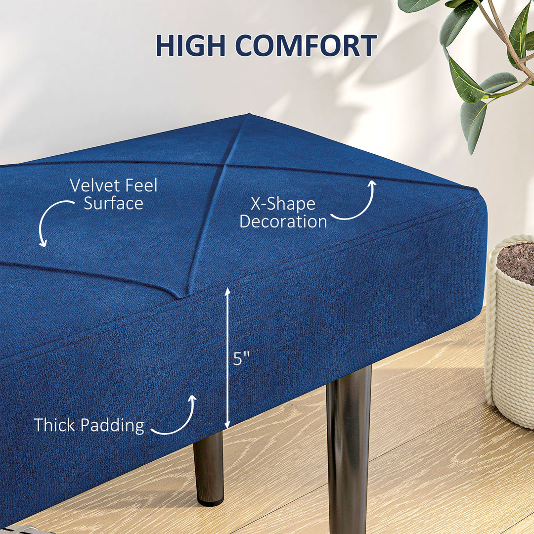 End of Bed Bench with X-Shape Design and Steel Legs, Upholstered Hallway Bench for Bedroom, Blue