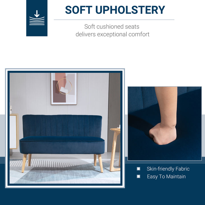 Modern Velvet Double Seat Sofa w/ Wood Frame Foam Padding High Back Soft Comfortable Compact Couch Grey