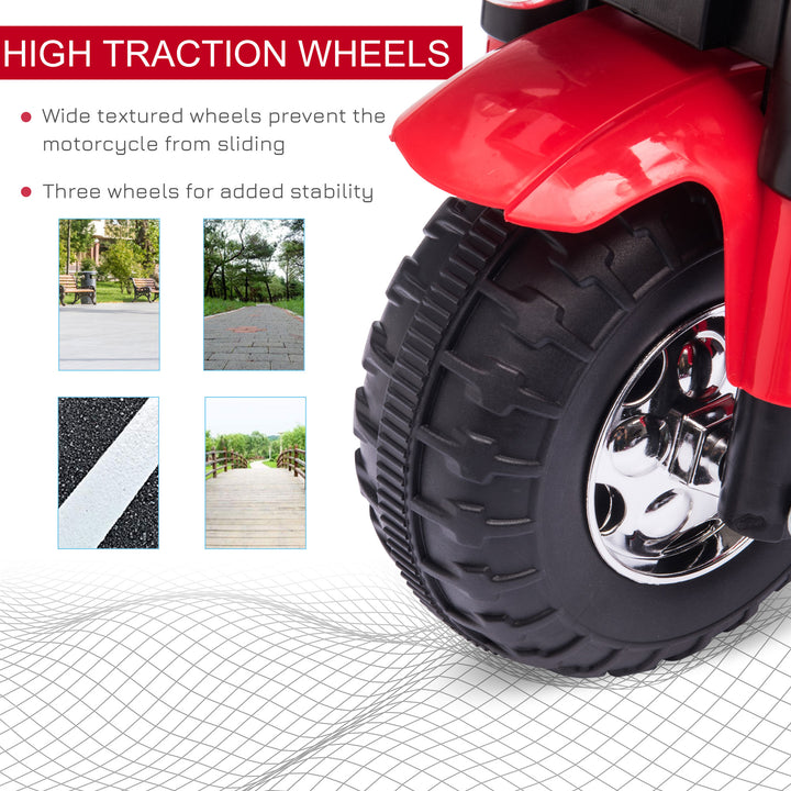 Kids Electric Motorcycle Ride-On Toy 3-Wheels Battery Powered Motorbike Rechargeable 6V with Horn Headlights Motorbike for 18 - 36 Months Red