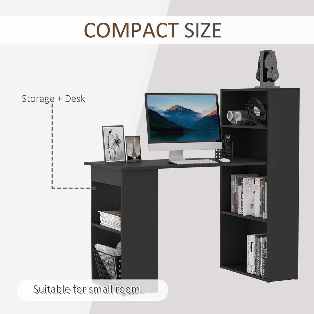 Modern Computer Desk Bookshelf  Writing Table Workstation PC Laptop Study Home Office 6 Shelves Black