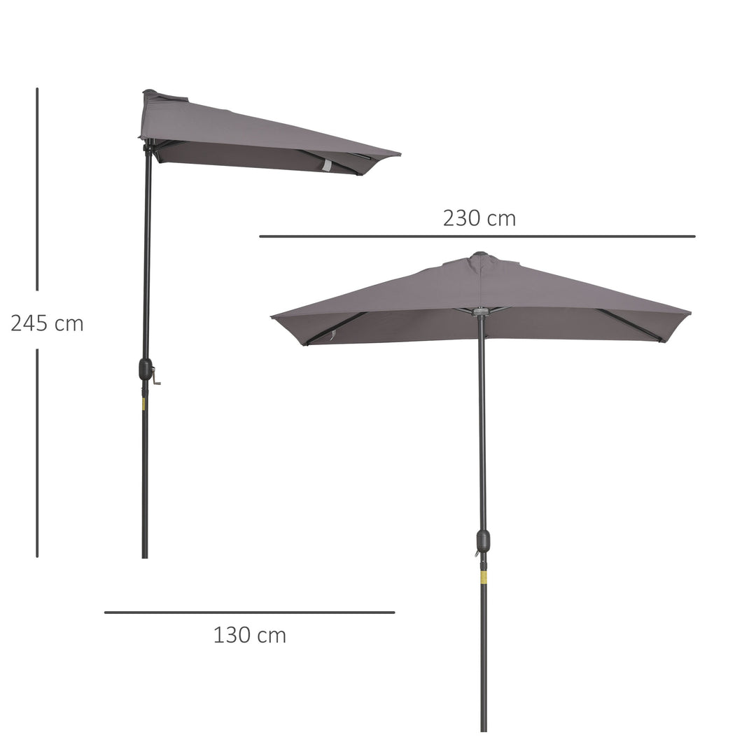 Balcony Half Parasol Semi Round Umbrella Patio Crank Handle (2.3m, Grey)- NO BASE INCLUDED