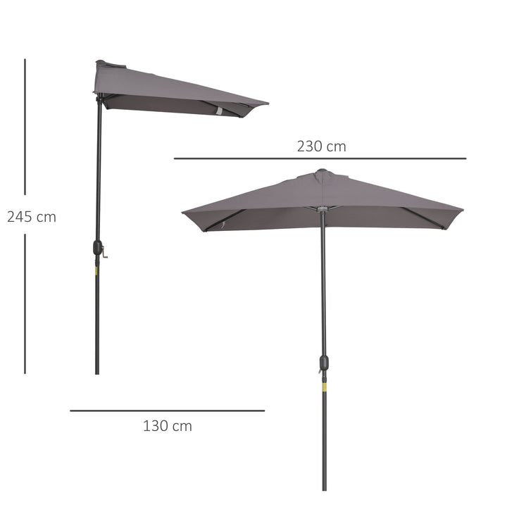Balcony Half Parasol Semi Round Umbrella Patio Crank Handle (2.3m, Grey)- NO BASE INCLUDED