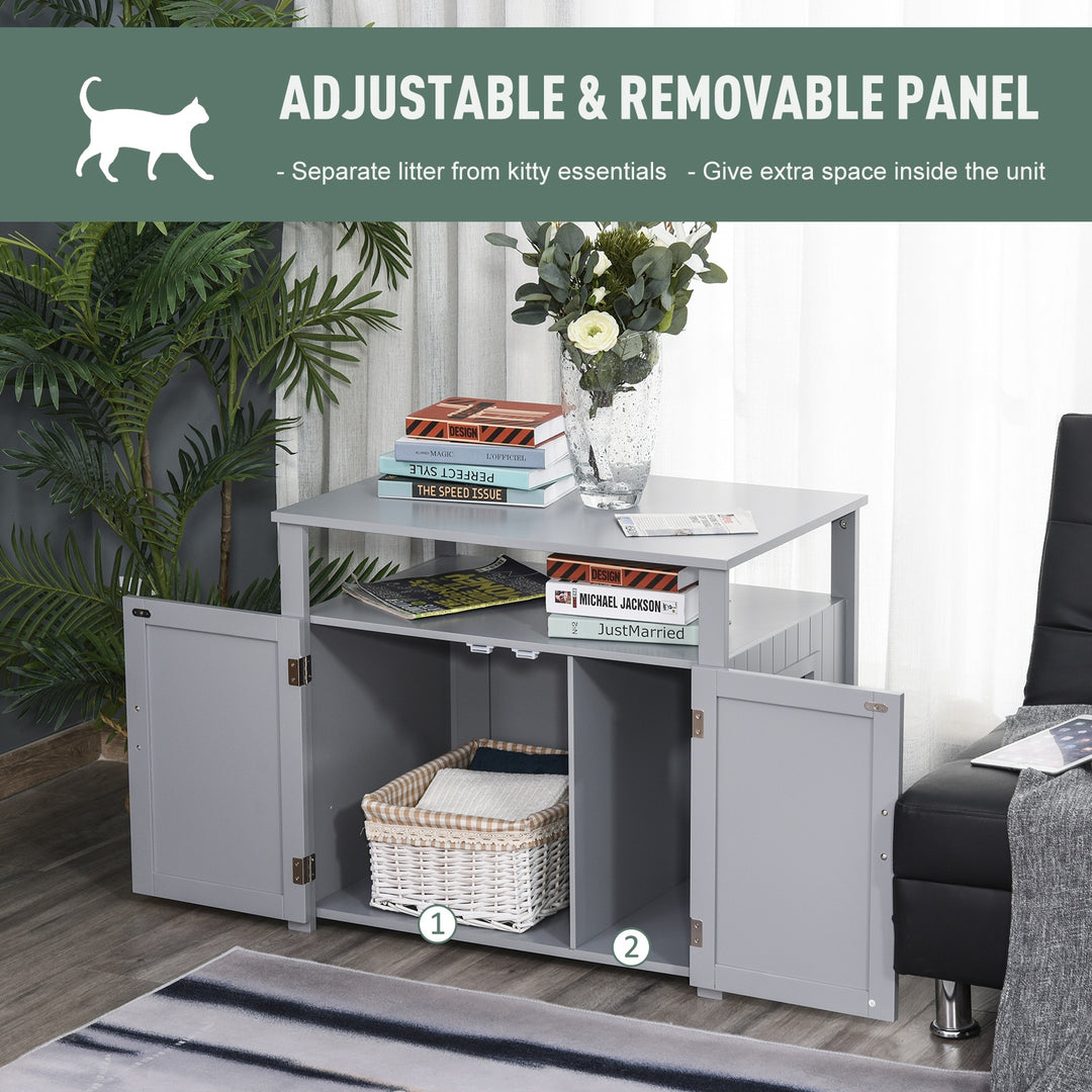 Wooden Cat Litter Box Enclosure Furniture with Adjustable Interior Wall & Large Tabletop for Nightstand, Grey